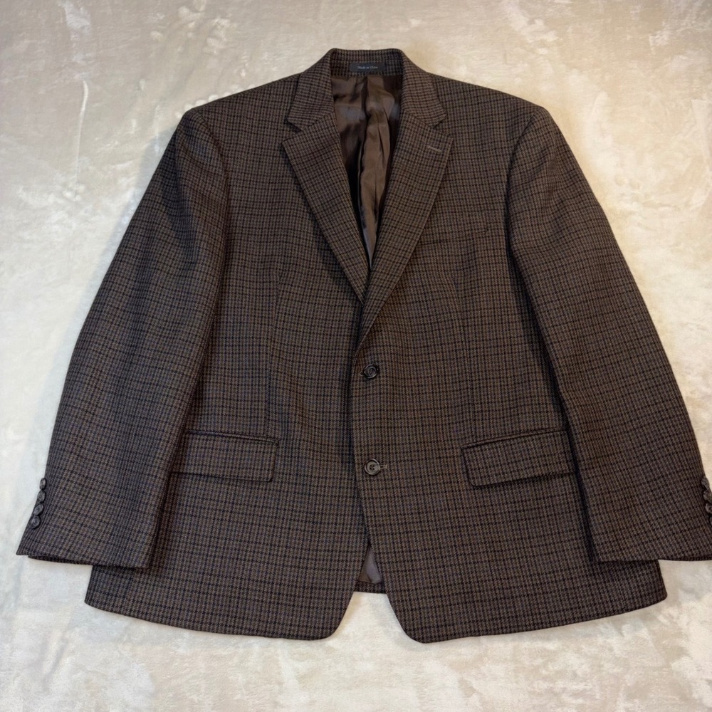 Lauren Ralph Lauren Mens 44R Brown Houndstooth 100% Wool Sport Coat Blazer